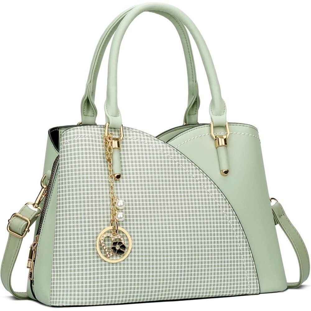 Women’s Green Triple Compartment Satchel Fashion Top Handle Shoulder Bag